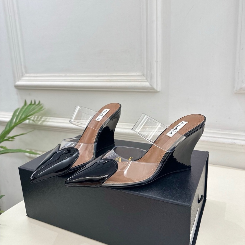 ALAIA Women's Transparent Strap High-Heel Mules with Heart Detail - Picture 3 of 7